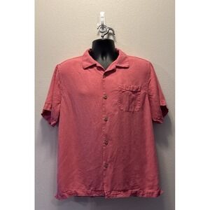 Tommy Bahama Shirt Men's Sz L Pink‎ 100% Silk Hawaiian Tropical